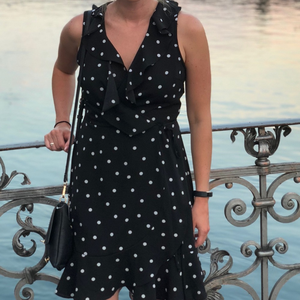 Black Polka Dot Wrap Dress